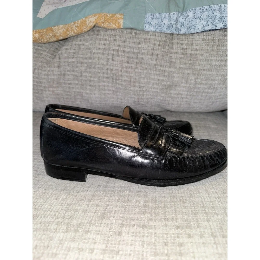 Vintage Men's 8 W Black Nunn‎ Bush Tasseled Leather Dress Loafers India Classic